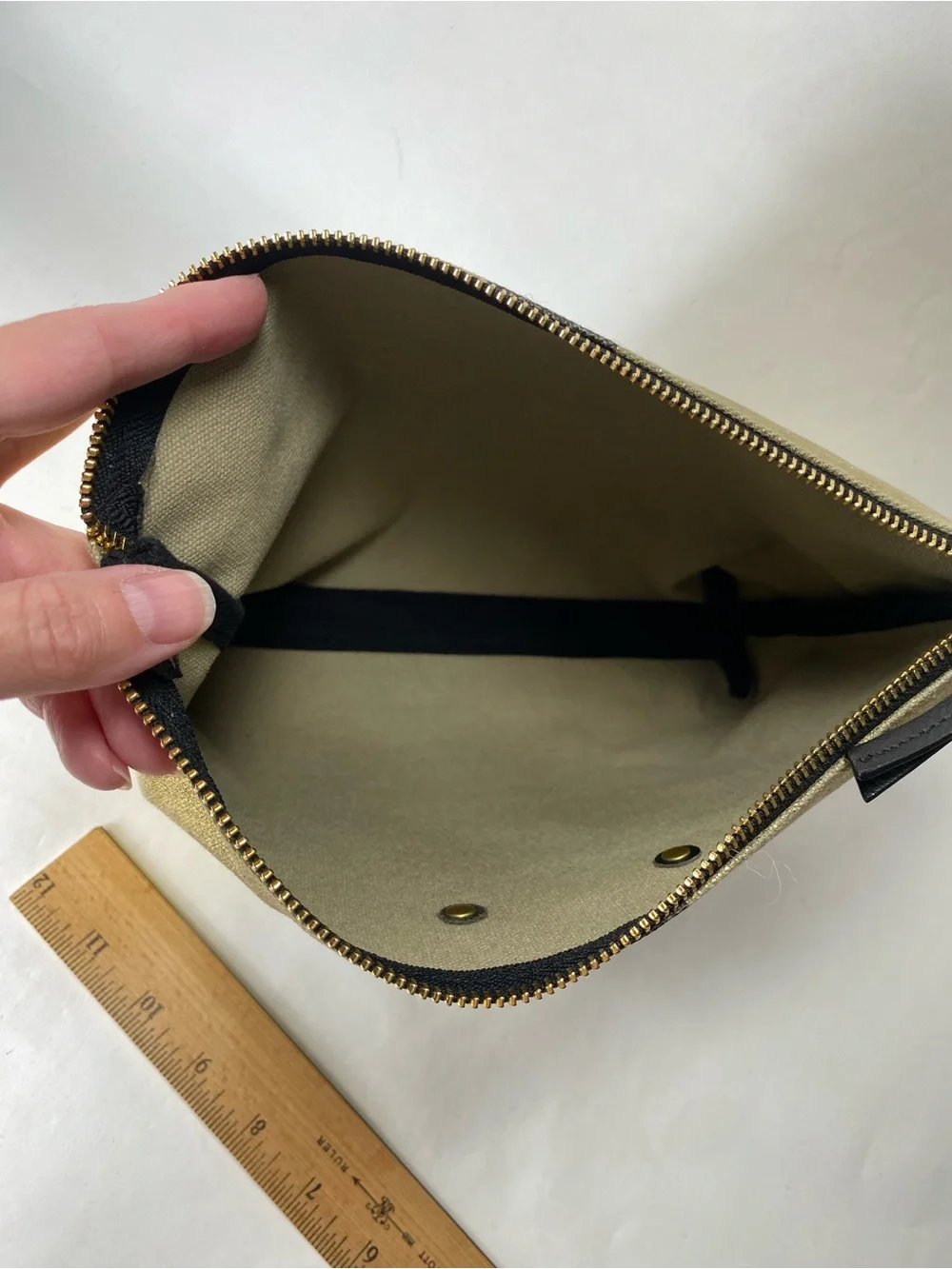 Kempton & Co. Metallic Gold Canvas Black Striped Zipper Makeup Pouch Case